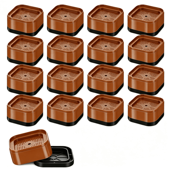 ApexHub 16-Pack Plastic Stackable Square Furniture Risers, Brown, 1.38-Inch Elevation Blocks for Beds, Desks, Sofas, Dorm Household Use