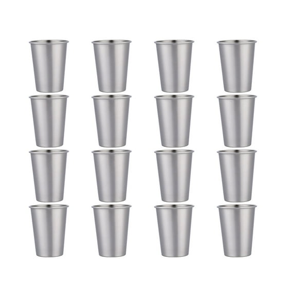 16 Pack Stainless Steel Cups 12 oz Metal Drinking Glasses Reusable Stainless Steel Pint Cups for Water, Beer, Coffee, Juice, Kids, Adults, Camping, Travel, Home, Parties