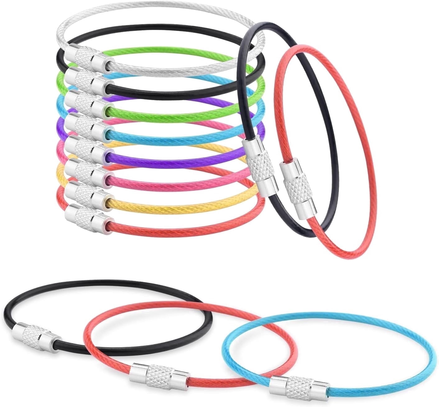 16 Pack Stainless Steel Loops 2mm Coated Wire Keychain Cable Large ...