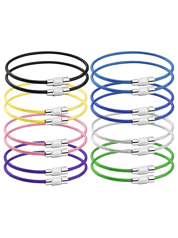 16 Pack Stainless Steel Wire Keychain Cable, 2mm Coated Key Ring Loops with Screw Lock, Large Keychain Rings for Luggage Tags, Key Tags, Keys, ID Tags & Kitchen Utensils (Assorted Colors)