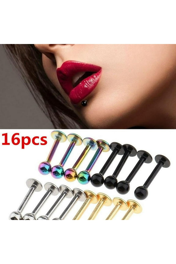 16 Pack Stainless Studs Lip Unisex Nose Studs Ears Jewellery 18G