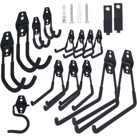 16 Pack Steel Heavy Duty Garage Hooks Storage Hooks with Anti-Slip Coating, Utility Garage Wall Mount Hanger and Organizer for Sheds, Bikes, Ladder, Rope, Broom, Shovel, Garden Power Tools, and Cords
