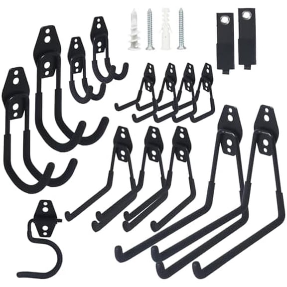 16 Pack Steel Heavy Duty Garage Hooks Storage Hooks with Anti-Slip Coating, Utility Garage Wall Mount Hanger and Organizer for Sheds, Bikes, Ladder, Rope, Broom, Shovel, Garden Power Tools, and Cords