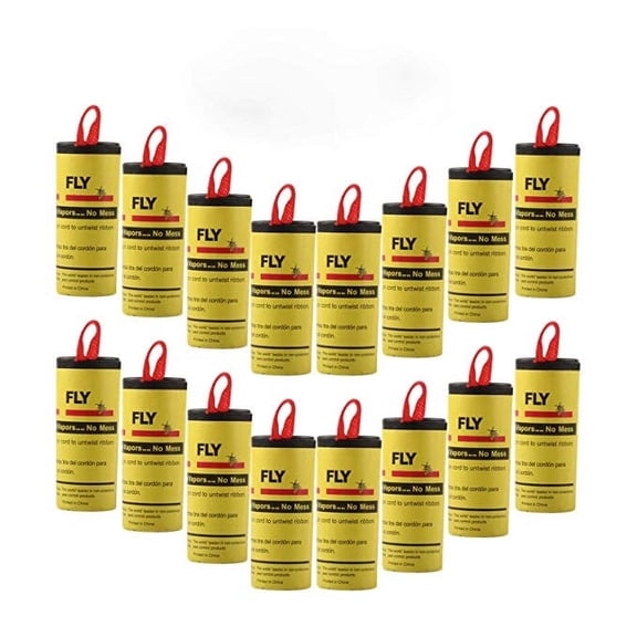 16-Pack Sticky Fly Paper Ribbons, Extra Strong Indoor/Outdoor Fruit Fly Traps, Non-Toxic Insect Catcher for Houseflies, Gnats, and Mosquitoes, Easy to Use & Long Lasting
