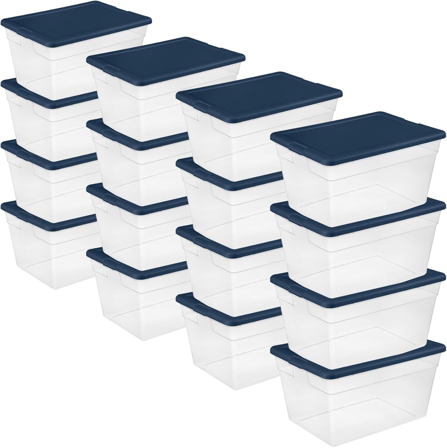 16-Pack Storage Box, Plastic Container Bins with Lids, 56 Quart, Marine ...