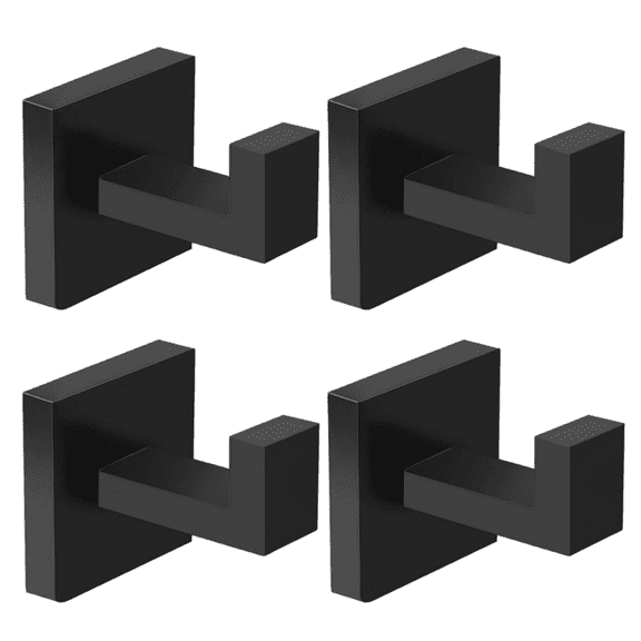 16 Pack Towel Hooks Hand Towel Holder for Bathroom Wall Livingroom Bedroom Kitchen Closet Heavy Duty Stainless Steel Hook Hanger for Robe, Bath Towel, Coat (Square Matte Black)