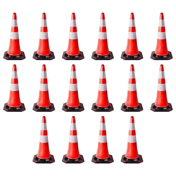 16 Pack Traffic Cones 28 Inch with Reflective Collars & Solid Black Weighted Base - PVC Orange Construction Cones - Stacklable Safety Cones for Parking Lot Driveway Road Traffic