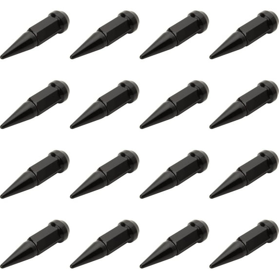 (16 Pack) Tusk Spike Tapered Lug Nut 12mm x 1.25mm Thread Pitch Black For Kawasaki MULE 3010 4X4 Diesel 2003-2008