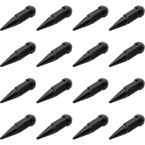 TUSK (16 Pack) Spike Tapered Lug Nut 12mm x 1.25mm Thread Pitch w/ 17mm Head Black for Yamaha Wolverine RMAX4 1000 Compact R-Spec 2022-2025