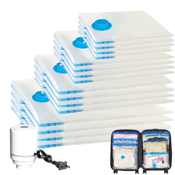 16-Pack Vacuum Storage Bags with Electric Air Pump - Space Saver Bags for Clothes, Blankets, Mattresses, and More (4 Jumbo, 4 Large, 4 Medium, 4 Small)