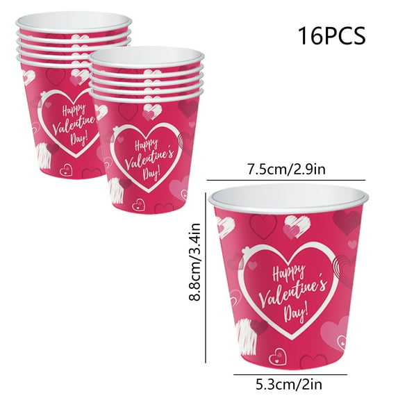 16-Pack Valentine’s Day Disposable Paper Cups, Festive Red Party Drinkware for Hot & Cold Beverages, Durable & Portable Holiday Cups for Everyday Use