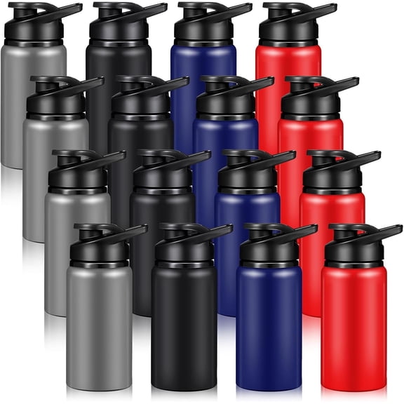 16 Pack Water Bottles with Snap Lid Lightweight Leak Proof Water Bottles Bulk for Gym Hiking Cycling Outdoor(13.5 oz)