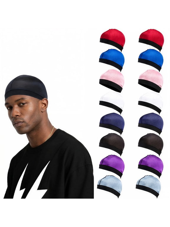 16-Pack Wave Cap Double Compression Satin Silk Unisex, Silky Durag for Men, One Size Fits Most Adults