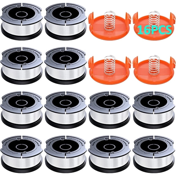 16 Pack Weed Eater String Compatible with Black+Decker, AF-100 30ft 0.065" Weed Trimmer Line Auto Feed String Trimmer Replacement Spool Line for Black&Decker Lawn Mower (12 Spools, 4 Caps, 4 Springs)