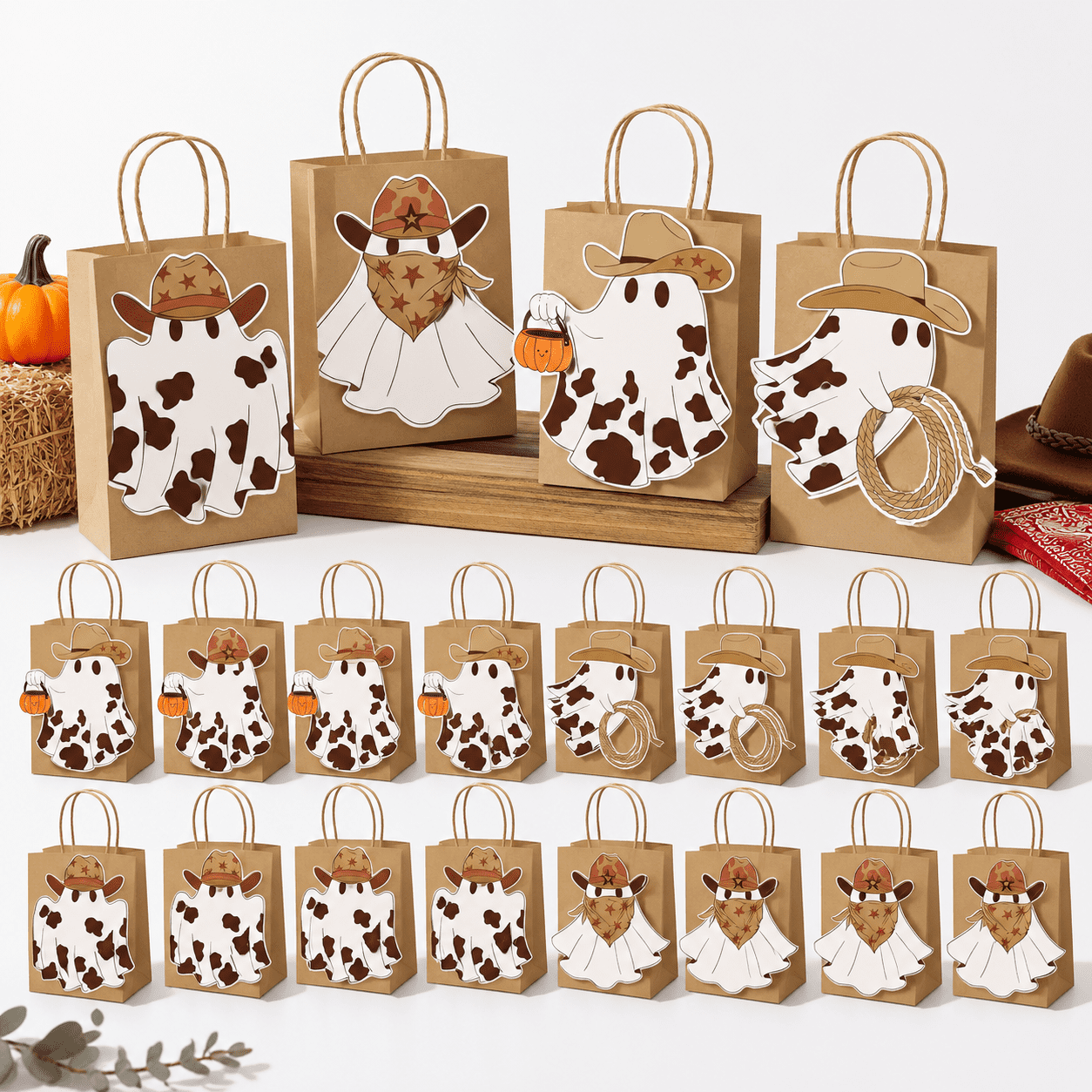 16 Pack Western Style Paper Gift Bags with 3D Ghost Cowboy Stickers ...