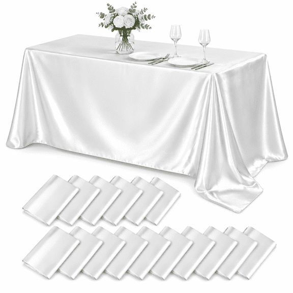 16 Pack White Satin Tablecloth, 102 x 58 Inch Overlay Table Cover