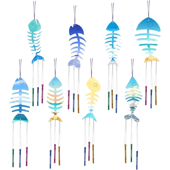 16 Pack Wind Chime Kits DIY Make Your Own Fish Wind Chime Coloring Wooden Easter Craft for DIY Crafts Activity Birthday Christmas Summer Party Decoration Mixed Color
