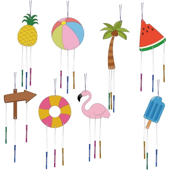 16 Pack Wind Chime Kits DIY Make Your Own Seaside Vacation Elements Wind Chime Coloring Wooden Easter Craft for DIY Crafts Activity Birthday Christmas Summer Party Decoration Colorful DIY