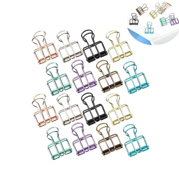 16-Pack Wire Binder Clips,QZS Portable Multicolor Hollow Paper Clips for Home,Reusable Metal Paper Clamps Binder Clips for Office,Crafts,Journals & Vision Boards(S)