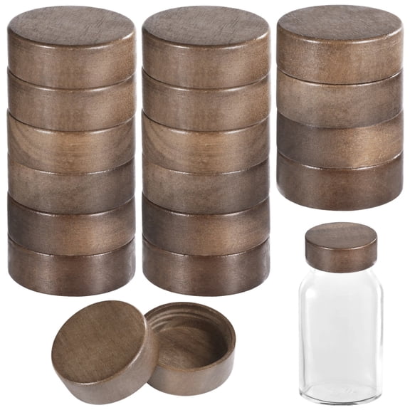 16 Pack Wooden Jar Lids 1.85 Inch Airtight Threaded Replacement Caps for 4 oz 8 oz Spice Glass Containers, Reusable Kitchen Storage Canning Closures