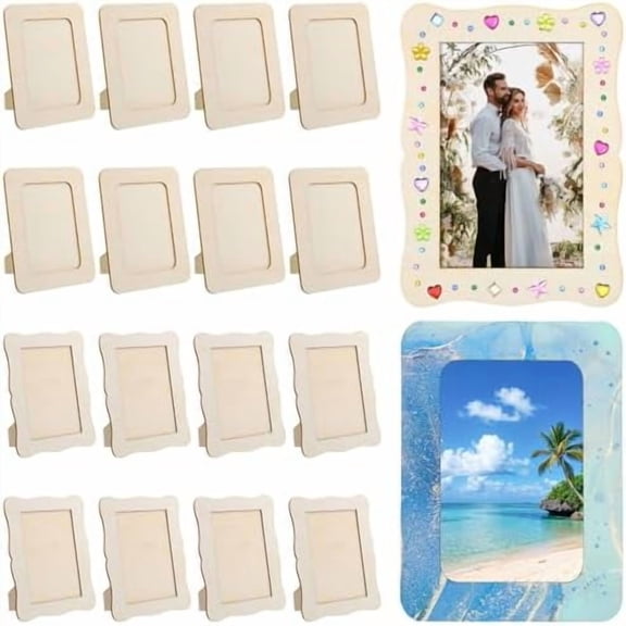 16 Pack Wooden Picture Frames for Crafts, 4" x 6" DIY Picture Frame Craft, Photos Wooden Frames for Father's Day Birthday Wedding Graduation Party