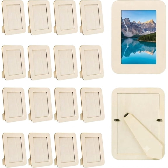 16 Pack Wooden Picture Frames for Crafts, 4" x 6" DIY Picture Frame Craft, Photos Wooden Frames for Father's Day Birthday Wedding Party
