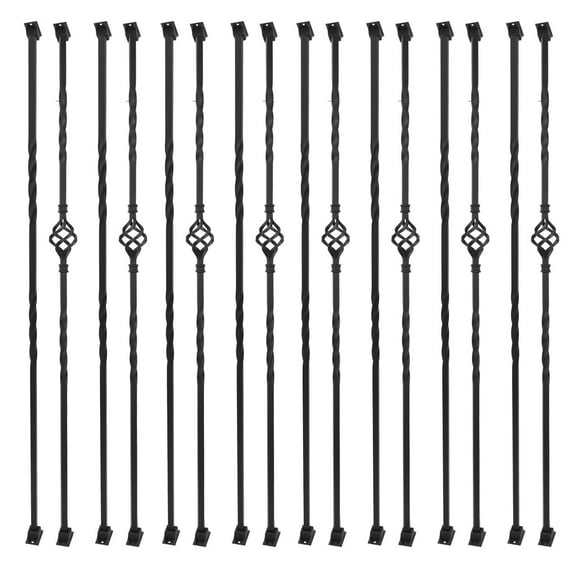 16 Pack Wrought Iron Balusters 1/2" Square Metal Balusters 32 Swivel Shoes