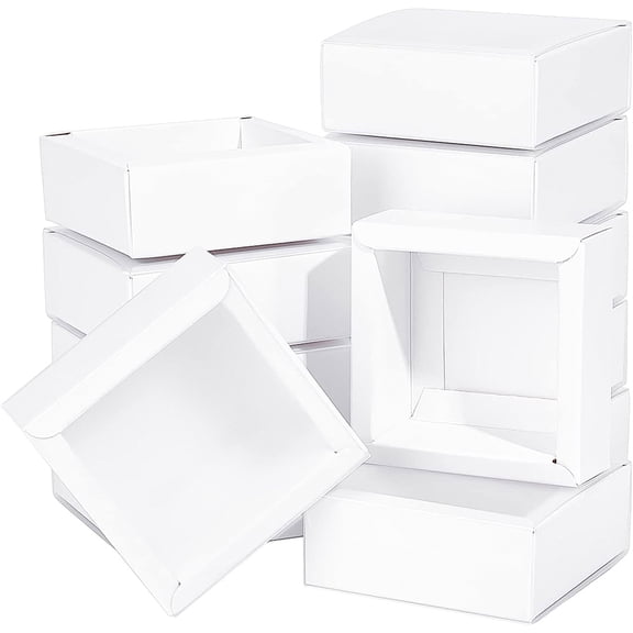 16 Packs 3.3x3.3x1.3inch Clear Frosted PVC Cover Drawer Boxes Square White Kraft Present Packaging Boxes for Party Favor Treats Bakery and Jewelry