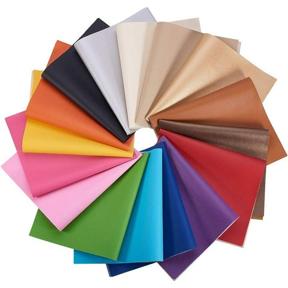 16 Packs 8x13inch Mixed Color Faux Leather Sheet Litchi Pattern Waterproof Synthetic Leather for Dressing Sewing Crafting