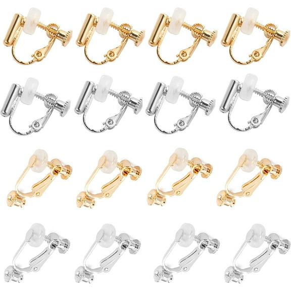 16 Packs Clip-on Earring Converter with Silicon Earring Pads, Easy Open Loop for DIY Earring and Turn Any Studs or Pierced into Clip on for Women Girls Non-Pierced Ears