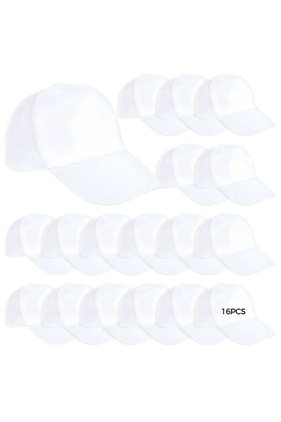 16 Packs Dome Baseball Caps, Customizable Polyester Adjustable Hats, Blank White Caps for Travel, Outdoor Events, DIY Crafts, Group Activities, Lightweight and Breathable, One Size Fits Most