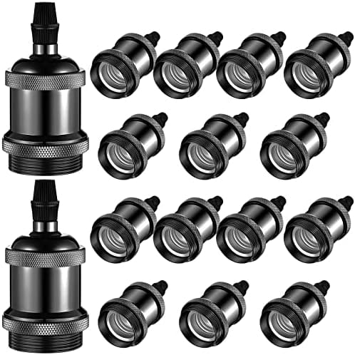 16 Packs E26 Vintage Ceramic Lamp Socket, Edison Industrial Pendant Metal Light Socket Replacement Screw in Light Bulb Holder for DIY Lighting, 600 Degrees Celsius Heat Resistant, Black$$Tools