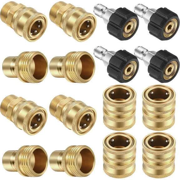 16 Packs Pressure Washer Adapter Set Connect Disconnect Kit Includes M22 Swivel to 1/2 Inch Connect 3/8 Inch to Quick Release 3/8 Inch Plug 1/2 Inch Plug 3/4 Inch Swivel Female Male for Garden Hoses