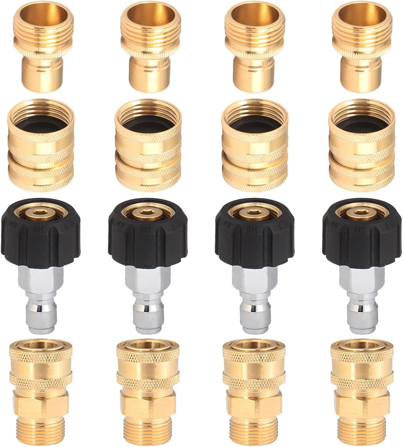 16 Packs Pressure Washer Adapter Set Quick Disconnect Kit 3/8 Inch to Quick Release Plug M22 Swivel to 1/2 Inch Quick Connect Hose Fittings Kit 3/4 Inch Swivel Female Male for Garden Hoses