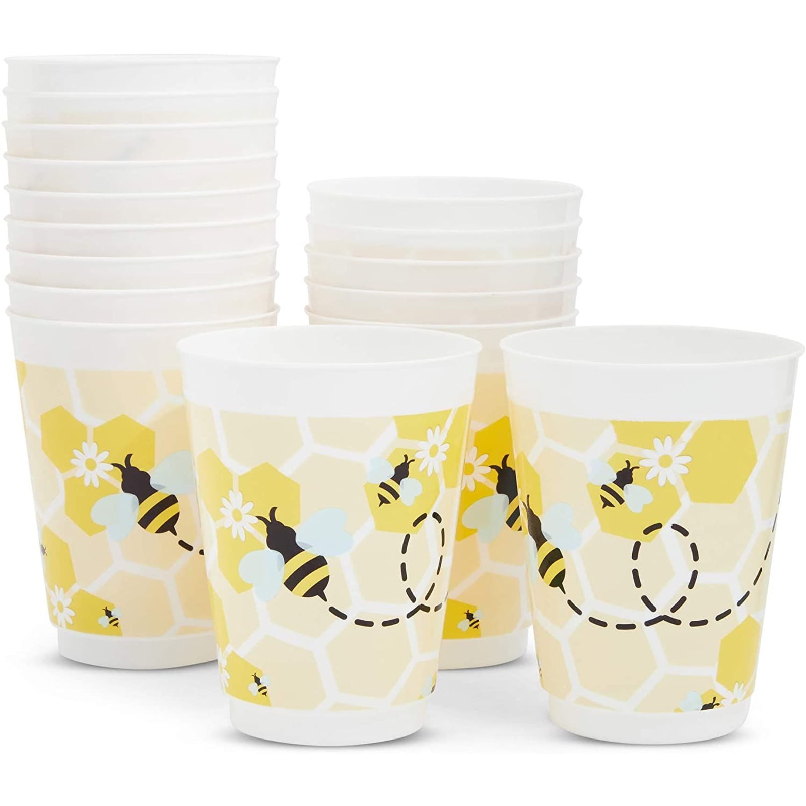 Blue Panda Disposable Paper Cups, 16 oz, Bee Print, Yellow, 16 Count ...