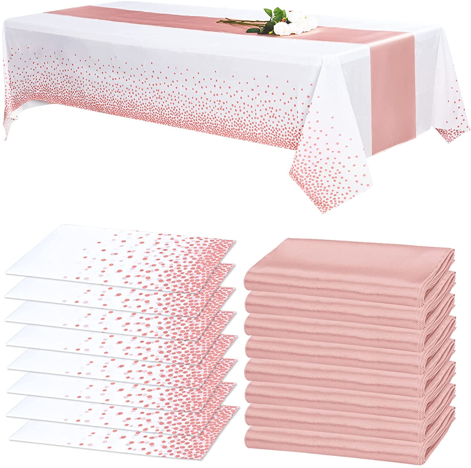 16 Packs Rose Gold Tablecloth Satin Table Runner Set 12x108 Inch Table