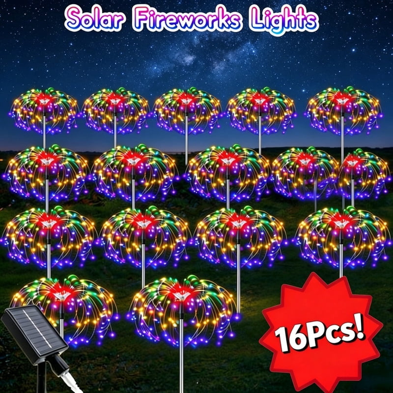 16 Packs Solar Firework Lights, 8 Modes IP65 Outdoor Solar Garden Lights, Value Set Solar Powered&nbsp;Fairy Lights for Patio, Pathway, Yard Decor