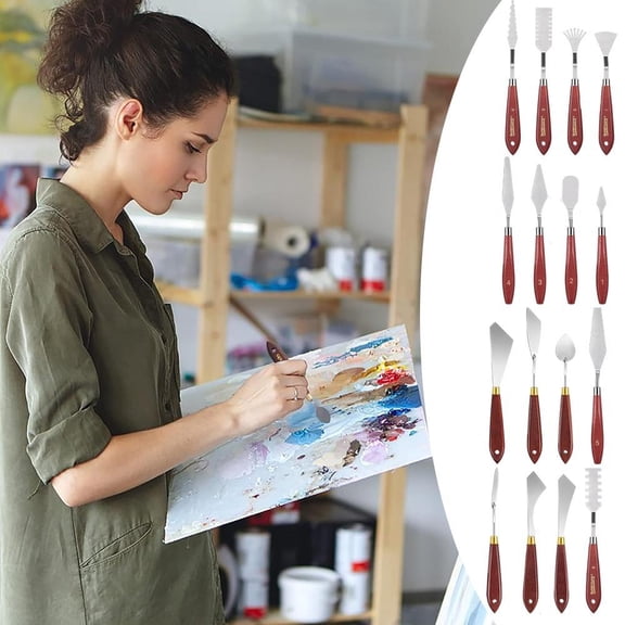 16 Packs Stainless Steel Palette Knife Set Ideal for Oil Painting, Wooden Handle Painting Knives for Drawing, Mixing, Scraping & Pallet Spatula