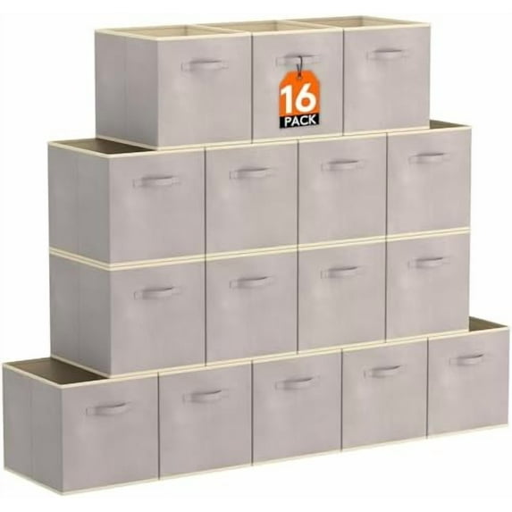 16 Packs Storage Cubes, 11 Inch Cube Storage Bins, Foldable Decorative Fabric Storage Baskets for Organizing Home Organizers with Handles for Shelves, Closet, Light Gray