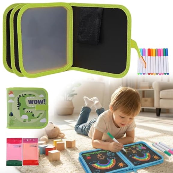 16-Page Portable Erasable Drawing Sketchbook With 12 Watercolor Markers, 1 Art Book & 2 Wipes, D Size (2Ml Capacity)