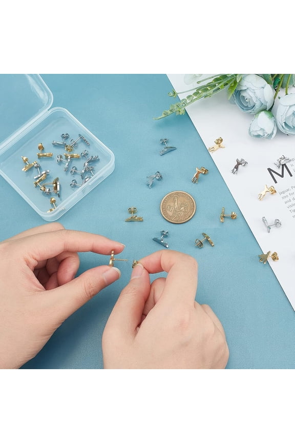 16 Pairs 2 Colors Deer Stud Earrings Wolf Studs Fawn Animal Post Studs Stainless Steel Post Studs with Ear Nuts Earrings Accessories for Women DIY Earring Jewelry Making Pin: 0.7mm