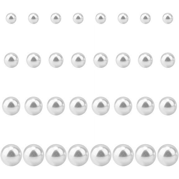 16 Pairs 4 Size Plastic Imitation Pearl Stud Earrings with Steel Iron Pins Snow 16~22x5~11.5mm 4 Pairs/size