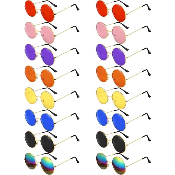 16 Pairs 60s 70s Hippie Circle Glasses Colorful Glasses for Women Men ...