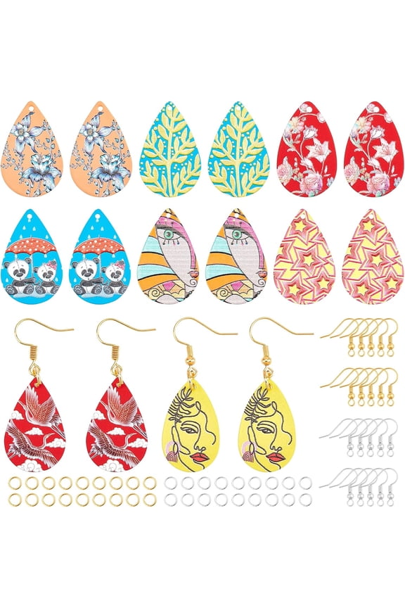 16 Pairs 8 Styles Teardrop Dangle Earring Making Kits 32 Pcs Spray Painted Pendants Water Drop Charms with Earring Hooks and Jump Rings
