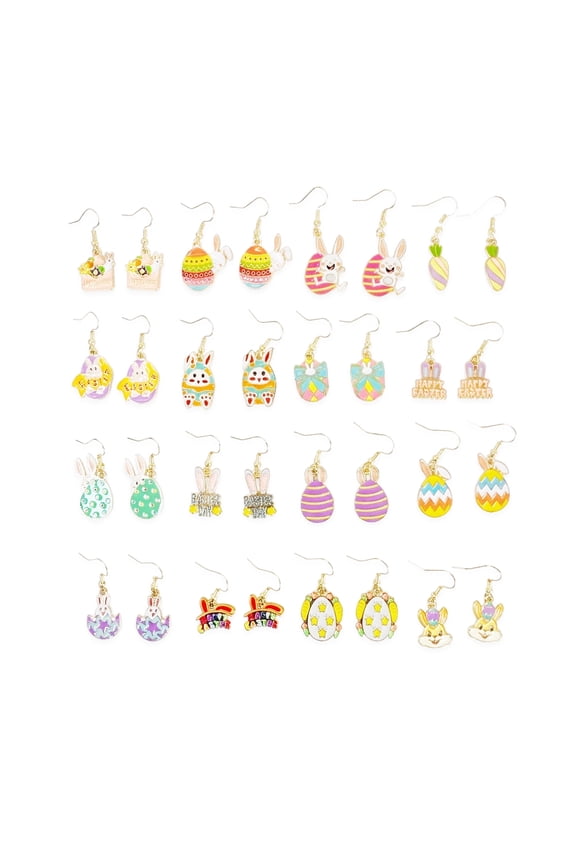 16 Pairs Easter Dangle Earrings Set for Women, Cute Bunny Egg Carrot Easter Jewelry, Stainless steel Enamel Drop Earrings for Easter Party Gifts