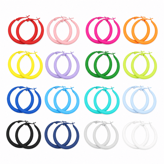 16 Pairs Matte Hoop Earrings for Women 80s Retro Neon Colors Lightweight Large Hoop Earrings Set for 70s 80s Theme Party Holiday Outdoor Dance Party