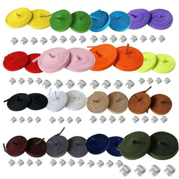 16 Pairs of Multicolor No-Tie Elastic Shoelaces for Men and Women,Kids, 8mm Flat, 39.3" Adjustable Length, with 64 Metal Tips for Sneakers, Skates, Sports Shoes, and Boots