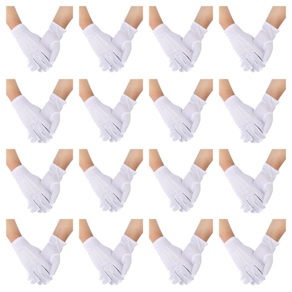 16 Pairs of White Cotton Gloves, Mens White Gloves, Costume Uniform Gloves for Wedding Server Formal Guard Tuxedo Jewelry Inspection Luxurious White Santa Cotton Gloves