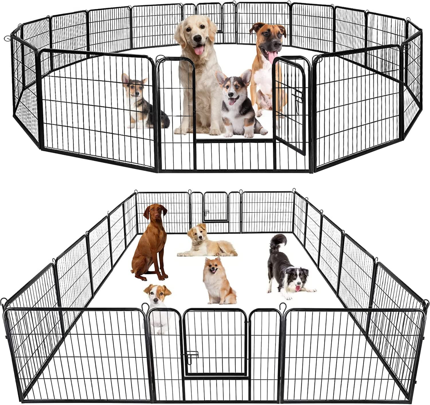 16-Panel 24-Inch Tall Heavy Duty Metal Pet Playpen, Indoor/Outdoor, Expandable