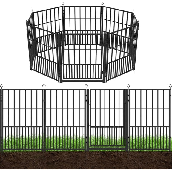 16 Panels No Dig Garden Fence 34 ft(L) X 40 in(H) Animal Barrier for Yard, Patio, Garden Borders, Outdoor Decorative Fencing with Thick Pipe Metal Panels